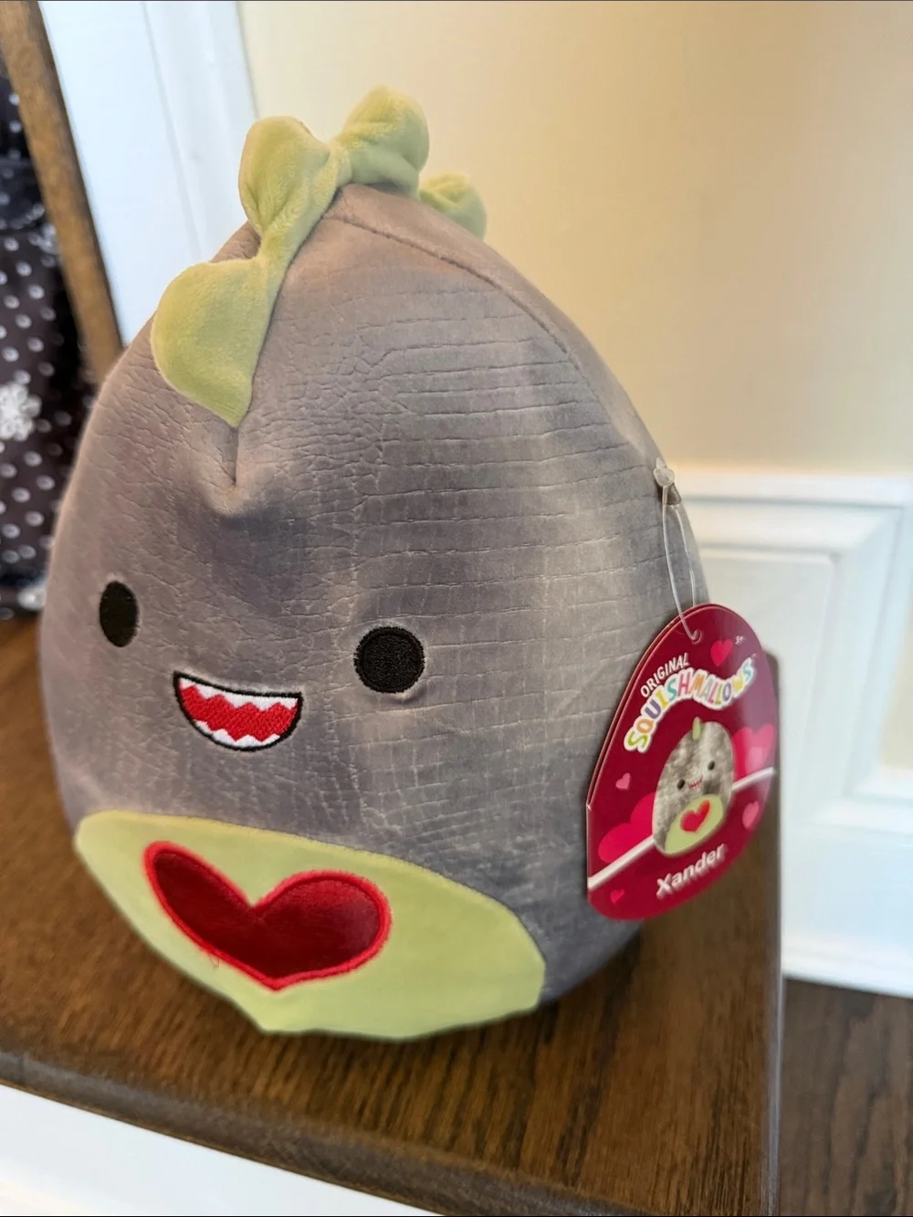 NWT Gray Squishmallow dinosaur with Red Heart - Valentine’s Day collectible